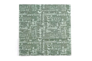 Beeswax food wrap in green with names of cheeses, like havarti and gouda, written in white