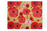 yellow reusable food wrap with bright red and pink flowers design
